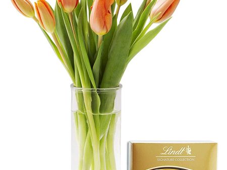 KaBloom Bouquet of Fresh Orange Tulips with Vase and One Box of Lindt Chocolates (Farm-Fresh, Cut-to-Order and Homegrown in the USA) Discount