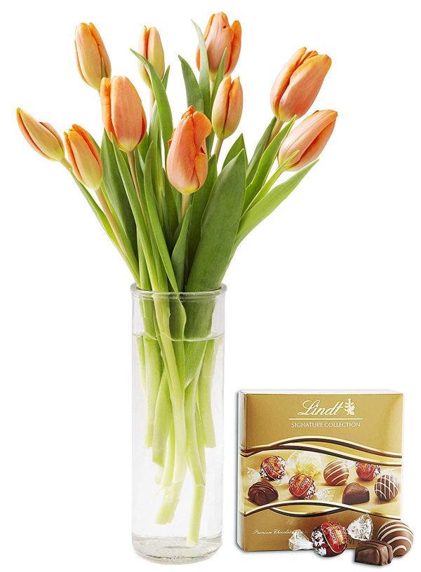 KaBloom Bouquet of Fresh Orange Tulips with Vase and One Box of Lindt Chocolates (Farm-Fresh, Cut-to-Order and Homegrown in the USA) Discount