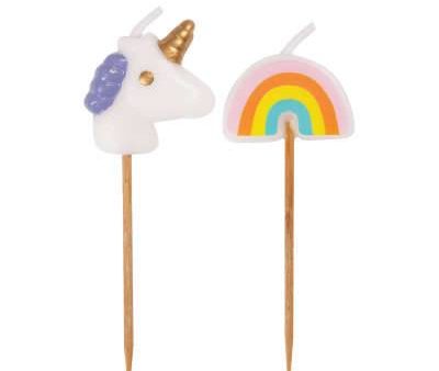 Unicorn & Rainbow Pick Birthday Candles - Assorted 6ct on Sale